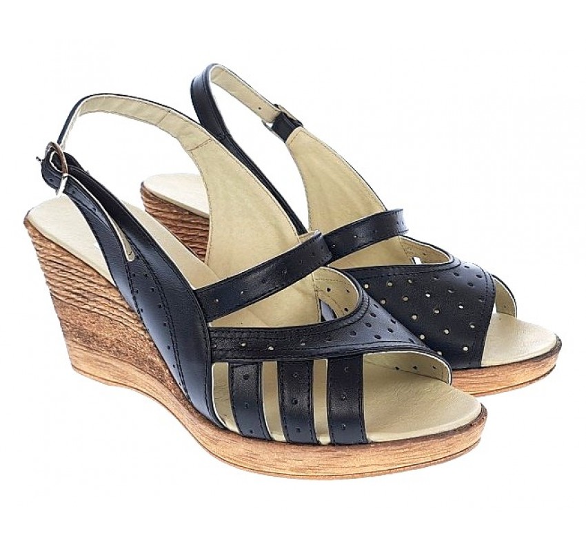 Sandale dama de vara cu platforme de 7 cm, din piele naturala, neagra, S64NBOX Sandale dama de vara cu platforme de 7 cm, din piele naturala, neagra, S64NBOX