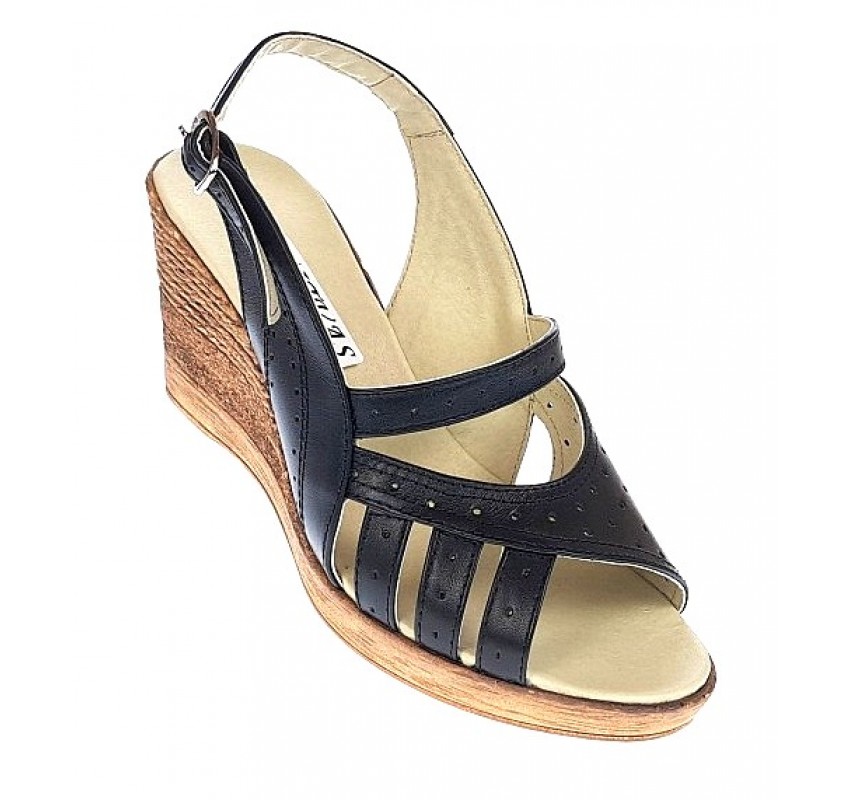 Sandale dama de vara cu platforme de 7 cm, din piele naturala, neagra, S64NBOX Sandale dama de vara cu platforme de 7 cm, din piele naturala, neagra, S64NBOX