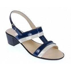 Sandale dama din piele naturala, alb bleumarin lac - S7ABL