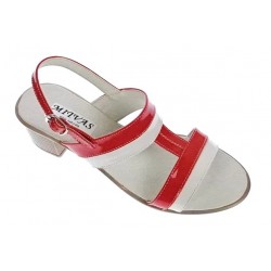Sandale dama din piele naturala, lac, combinatie de culori, Rosu, Alb, toc de 5cm - S7AR