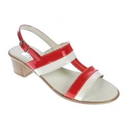 Sandale dama din piele naturala, lac, combinatie de culori, Rosu, Alb, toc de 5cm - S7AR