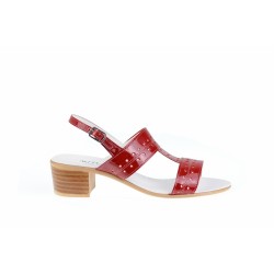 Sandale dama, din piele naturala, Toc 5cm, Rosu Lac, S7LR