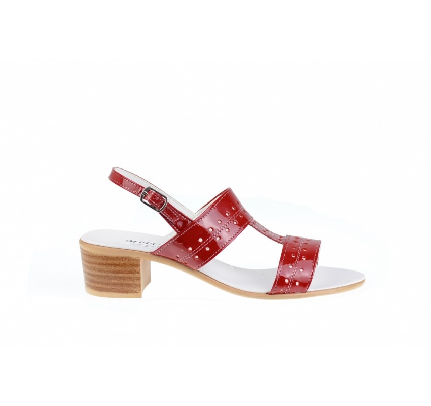 Sandale dama, din piele naturala, Toc 5cm, Rosu Lac, S7LR