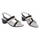 Sandale dama elegante bej cu negru, piele naturala lacuita, toc 5cm comod S7NBEJLAC