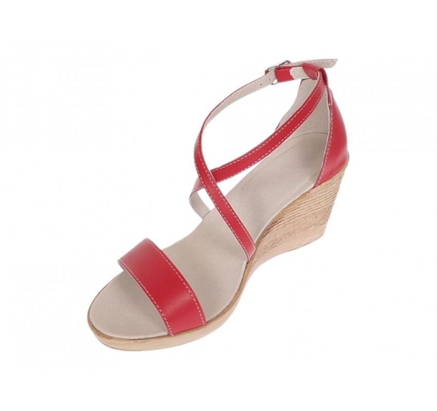 Sandale dama rosii din piele naturala, barete incrucisate, talpa tip pana – feminine si luminoase S7RBOX