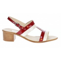 Sandale dama din piele naturala lac - Model Rosu cu Bej S7RB