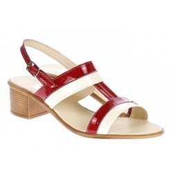 Sandale dama din piele naturala lac - Model Rosu cu Bej S7RB