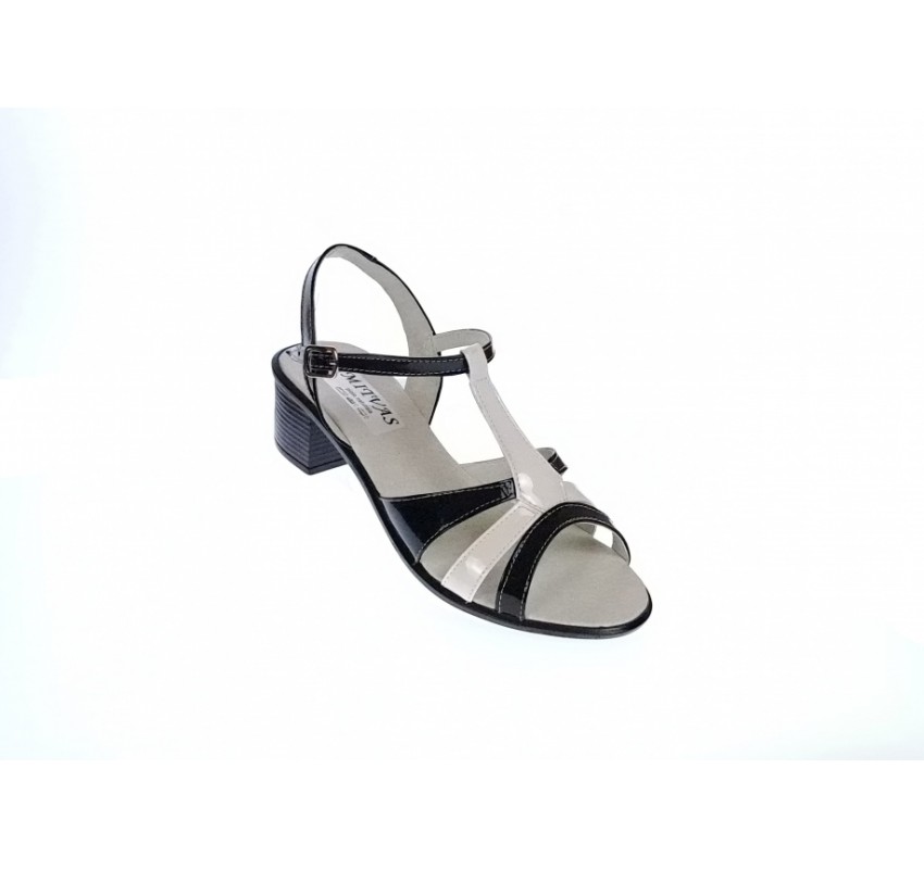 Sandale dama din piele naturala lacuita, Negru, Alb, S81AN Sandale dama din piele naturala lacuita, Negru, Alb, S81AN
