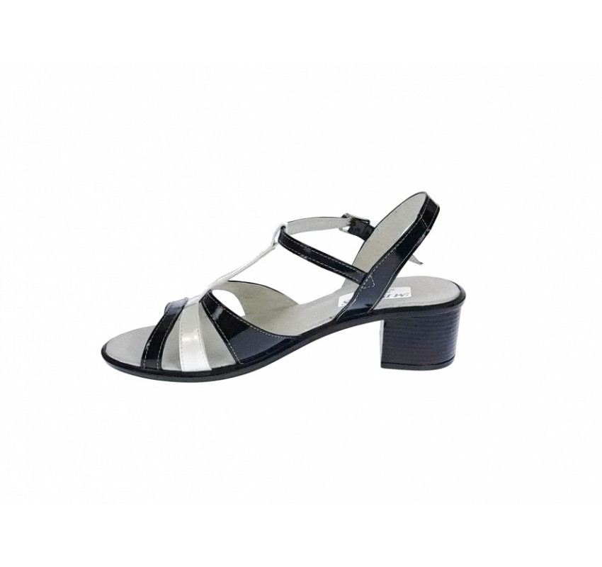 Sandale dama din piele naturala lacuita, Negru, Alb, S81AN Sandale dama din piele naturala lacuita, Negru, Alb, S81AN