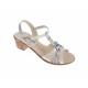 Sandale dama din piele naturala lacuita Bej, cu insertii florale bleu, S81LB