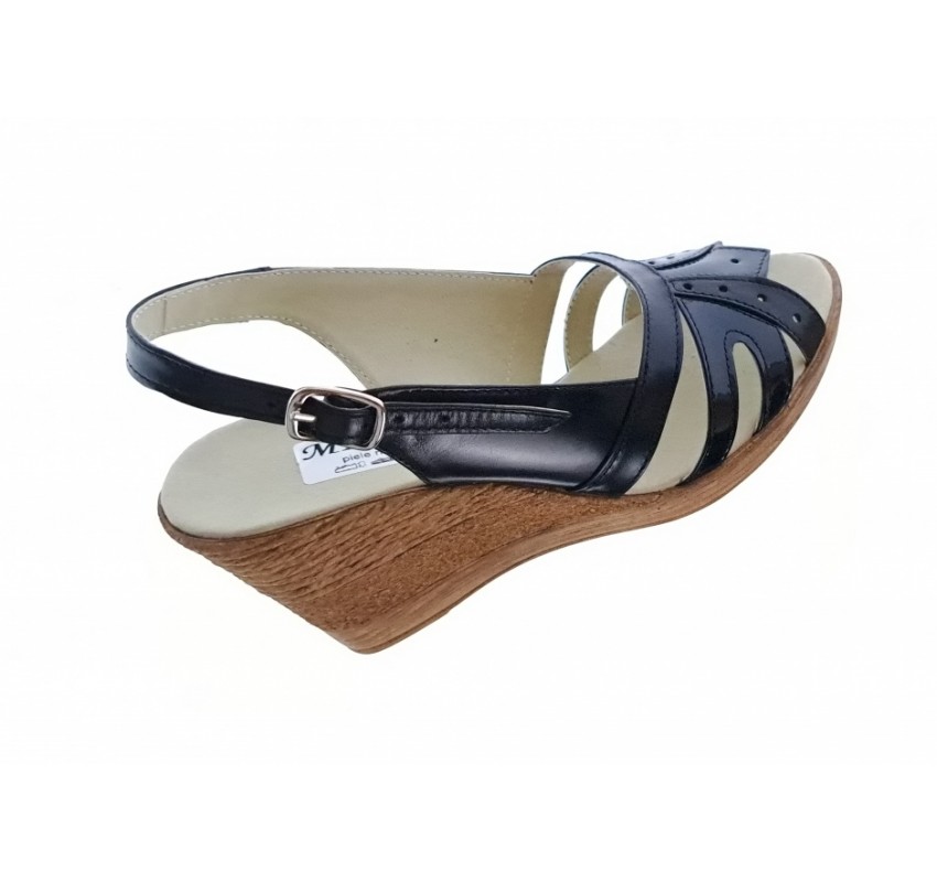 Sandale dama de vara cu platforme de 7 cm, din piele naturala lacuita, neagra, S89LACNEGRU