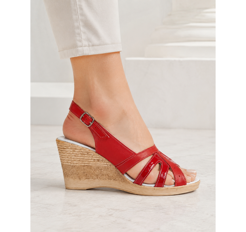 Sandale dama rosii din piele naturala box cu lac, cu talpa tip pana – feminine, pline de energie S89LR