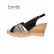 Sandale dama din piele naturala neagra cu bej - talpa tip pana si bareta reglabila S89NB