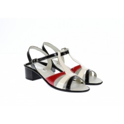 Sandale dama din piele naturala box, alb, negru, rosu, S8ANR
