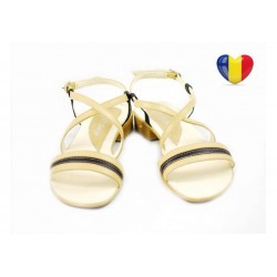 Sandale dama casual din piele naturala Bej cu Negru S8NBEJ