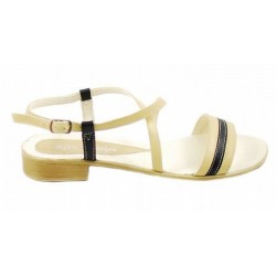 Sandale dama casual din piele naturala Bej cu Negru S8NBEJ