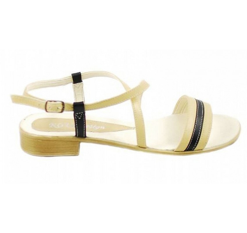 Sandale dama casual din piele naturala Bej cu Negru S8NBEJ