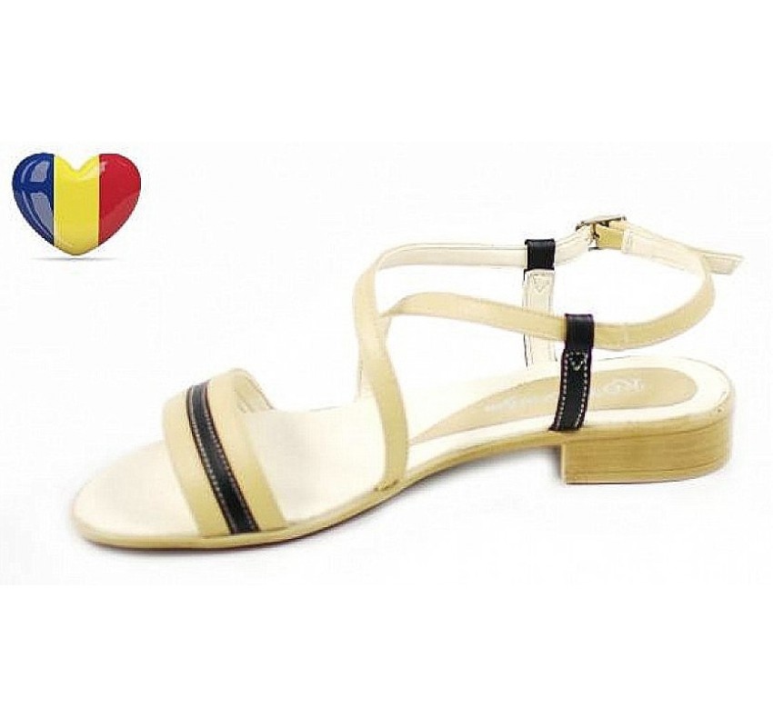 Sandale dama casual din piele naturala Bej cu Negru S8NBEJ