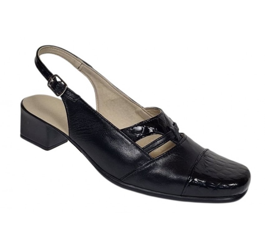 Sandale dama negre din piele naturala cu toc de 4cm SB3N