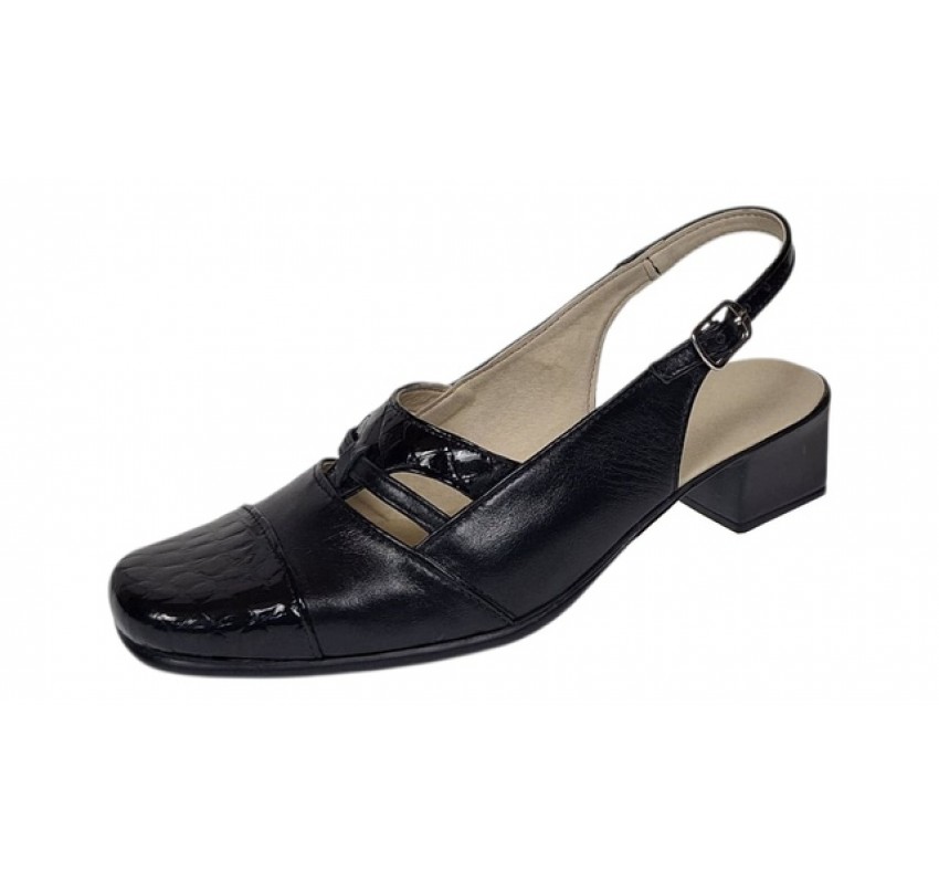 Sandale dama negre din piele naturala cu toc de 4cm SB3N