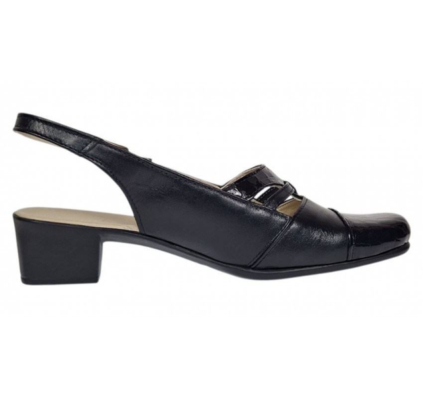 Sandale dama negre din piele naturala cu toc de 4cm SB3N