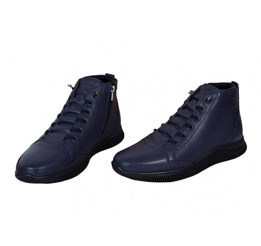 Ghete barbati din piele naturala cu fermoar, bleumarin model imblanit casual sport Ghete barbati din piele naturala cu fermoar, bleumarin model imblanit casual sport