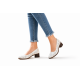 Pantofi dama albi din piele naturala cu perforatii elegante si toc comod maro SCV357A