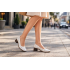 Pantofi dama albi din piele naturala cu perforatii elegante si toc comod maro SCV357A
