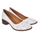 Pantofi dama albi din piele naturala cu perforatii elegante si toc comod maro SCV357A