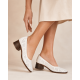 Pantofi dama albi perforati din piele naturala cu toc comod SCV357A