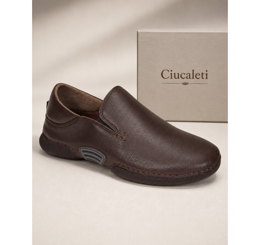 Pantofi barbati maro din piele naturala fara siret cu talpa flexibila SCV549MEL