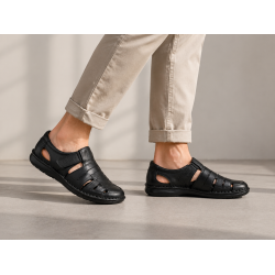 Sandale barbati casual din piele naturala Negru Box A280N