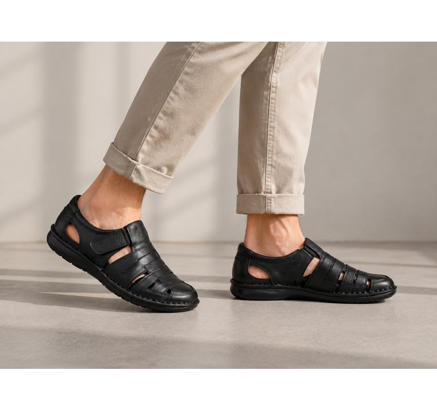 Sandale barbati casual din piele naturala Negru Box A280N