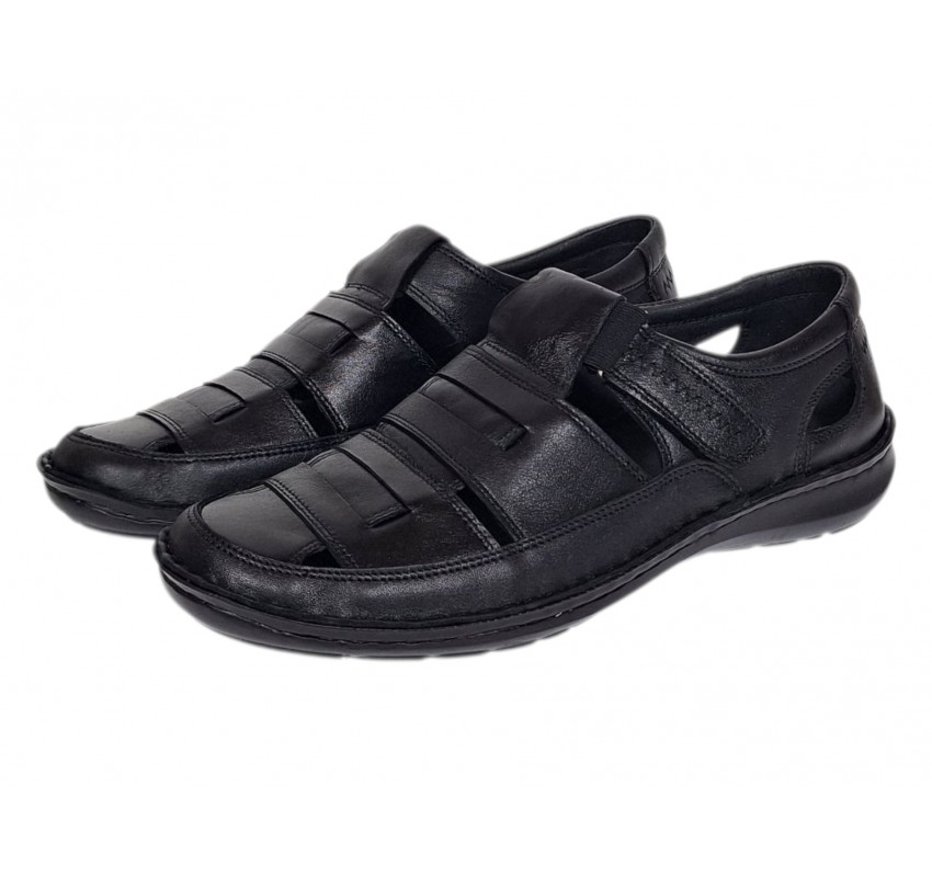 Sandale barbati casual din piele naturala Negru Box A280N