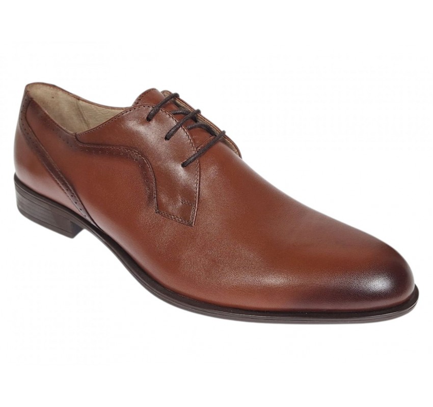 Pantofi barbati derby eleganti din piele naturala maro pe calapod lat SIR020M