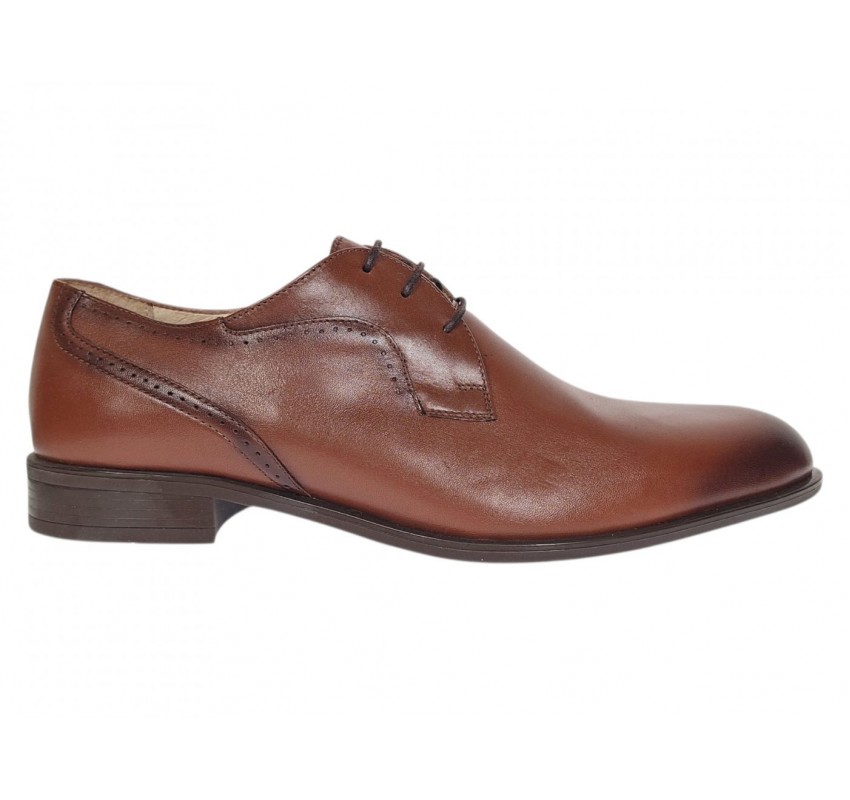 Pantofi barbati derby eleganti din piele naturala maro pe calapod lat SIR020M