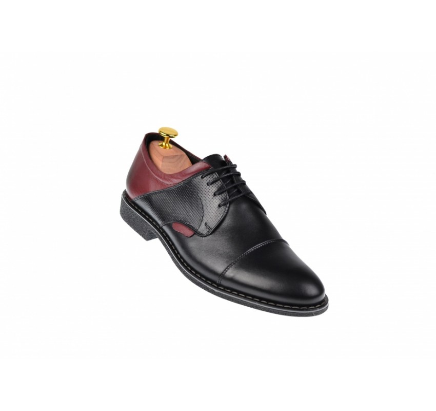 Pantofi barbati casual din piele naturala, negru, bordo SIR156NVIS