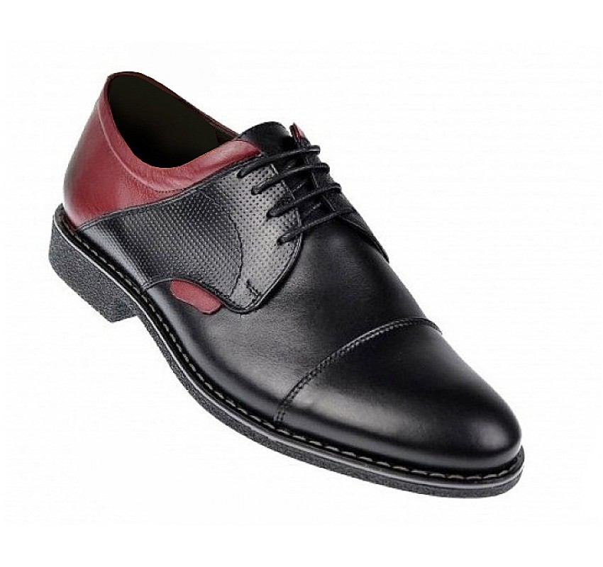 Pantofi casual barbati din piele naturala - Model Negru Visiniu 156NVIS