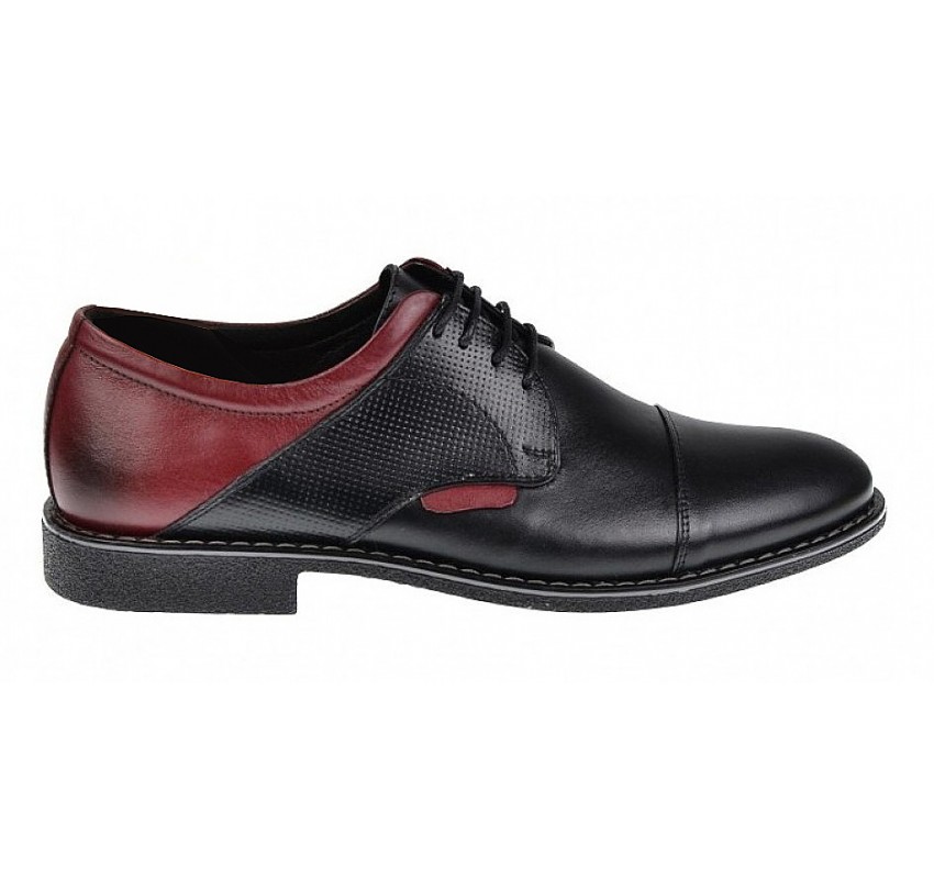 Pantofi casual barbati din piele naturala - Model Negru Visiniu 156NVIS
