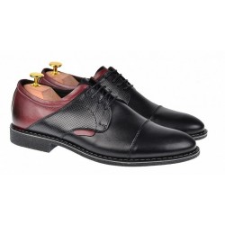 Pantofi casual barbati din piele naturala - Model Negru Visiniu 156NVIS