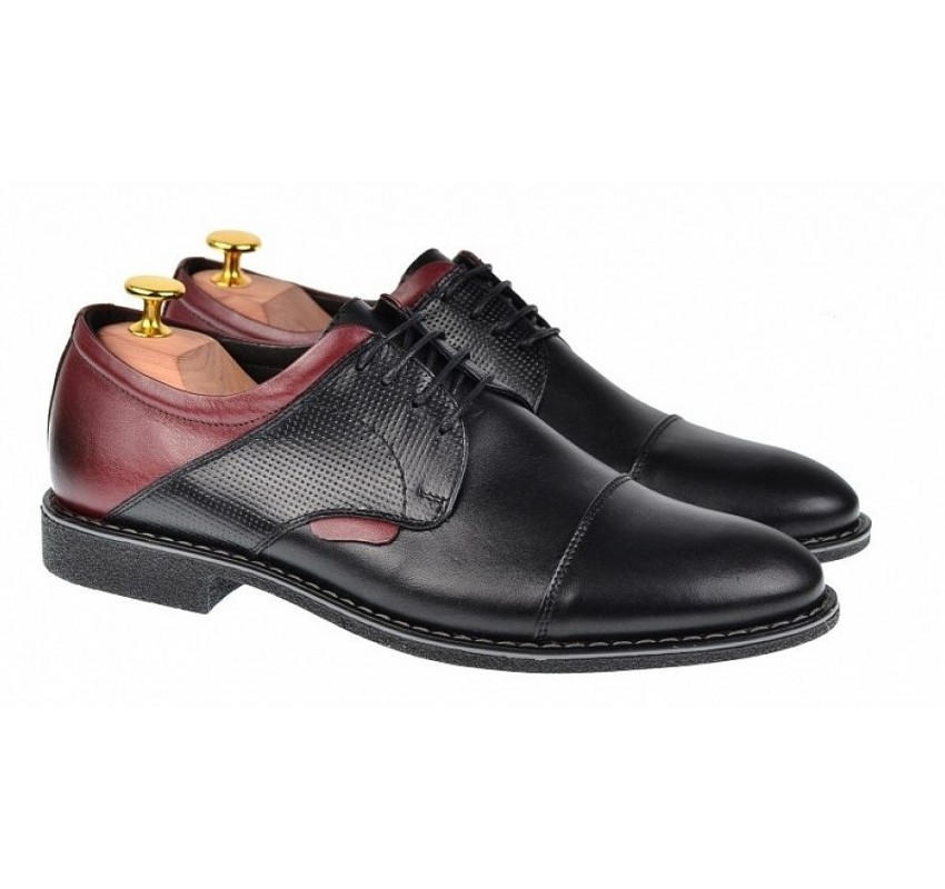 Pantofi casual barbati din piele naturala - Model Negru Visiniu 156NVIS