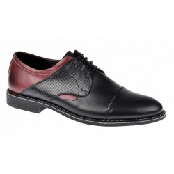 Pantofi casual barbati din piele naturala - Model Negru Visiniu 156NVIS
