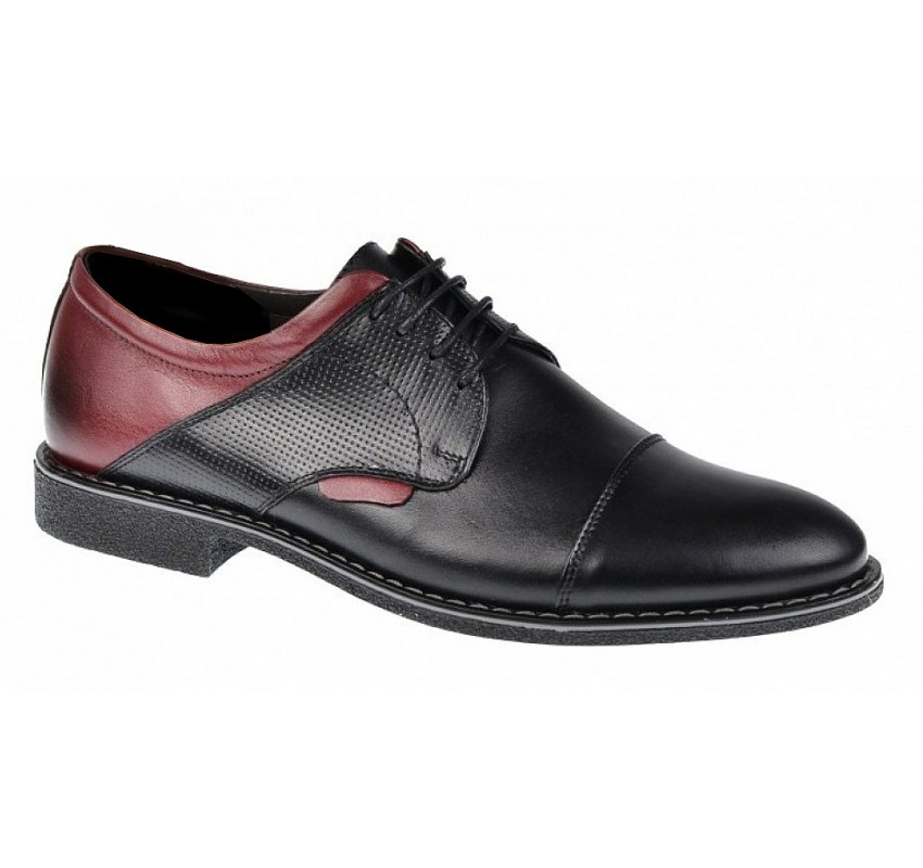 Pantofi casual barbati din piele naturala - Model Negru Visiniu 156NVIS