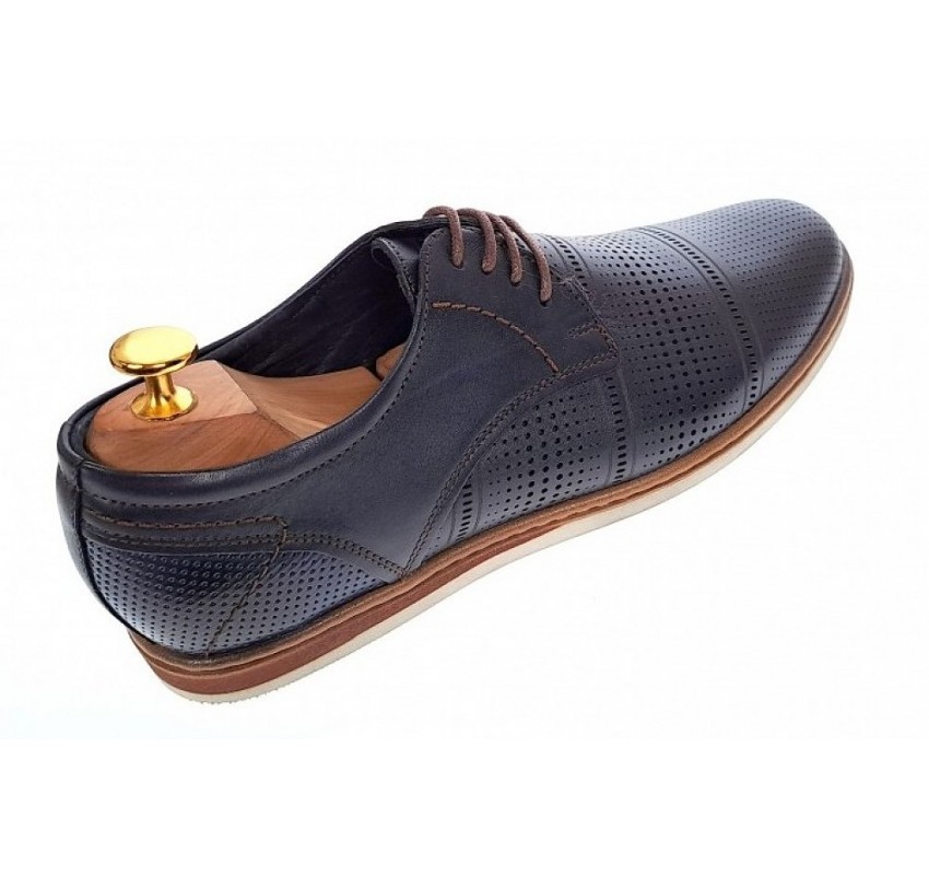 Pantofi barbati eleganti din piele naturala cu perforatii, bleumarin - SIR213GBL