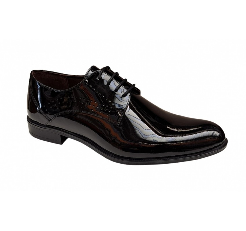 Pantofi de gala barbati, din piele naturala, Negru LAC perforat - 016NL