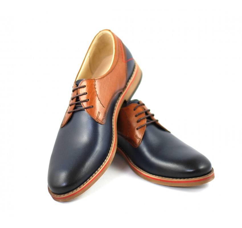 Pantofi barbati casual din piele naturala bleumarin cu maro - SIRNEVERMBLM