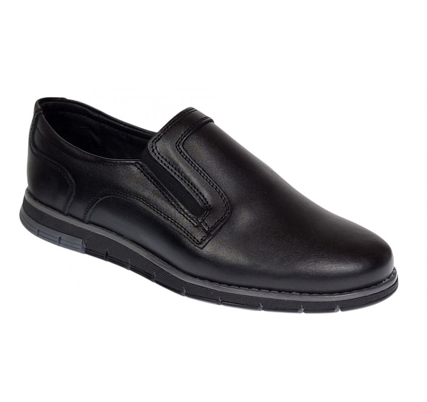Pantofi barbati casual din piele naturala cu elastic negru SP2019EN Pantofi barbati casual din piele naturala cu elastic negru SP2019EN
