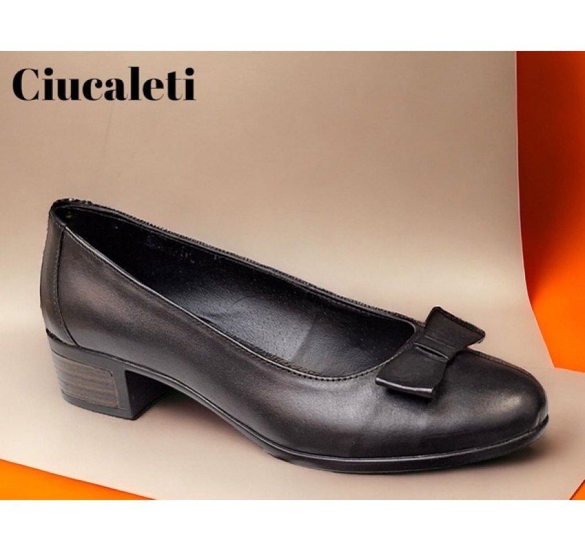 Pantofi dama din piele naturala box cu funda STD21NBOX