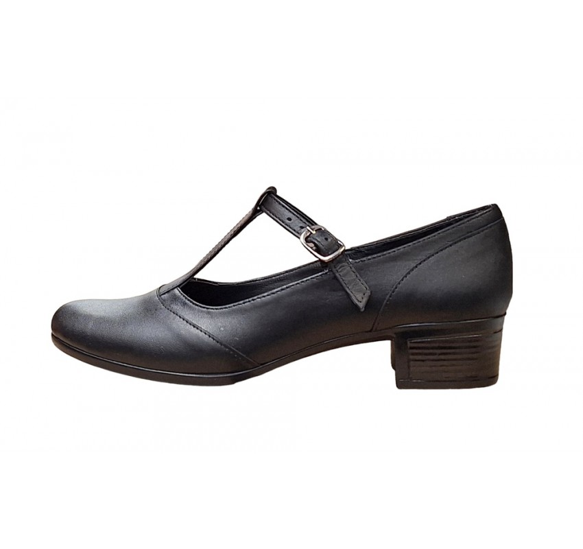 Pantofi dama de dans negri cu bareta din piele naturala STD22N