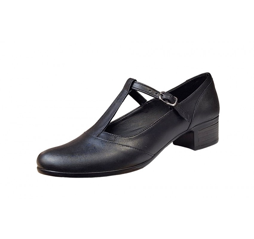 Pantofi dama de dans negri cu bareta din piele naturala STD22N